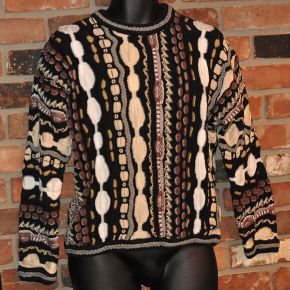 Vintage 90s Tundra Canada 3D Knit 100% Mercerized Cotton Textured Sweater M - Picture 1 of 7
